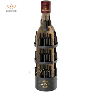 رف نبيذ معدني مطلي بالبودرة السوداء قابل للتكديس من 4 طبقات بتصميم أنيق