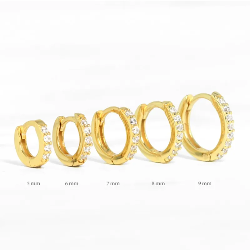 Aro de diseñador para mujeres y niñas, joyería con pasador de circón, chapado en oro de 18 quilates, pendientes minimalistas populares de Plata de Ley 925