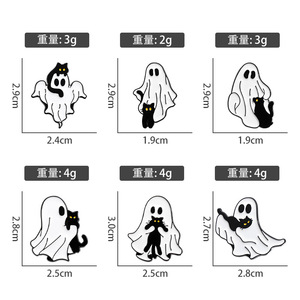 Cartone animato fantasma spille in metallo personalizzate carino gatto nero spille divertenti risvolti spille smalto Halloween spilla all'ingrosso - Product Image 5
