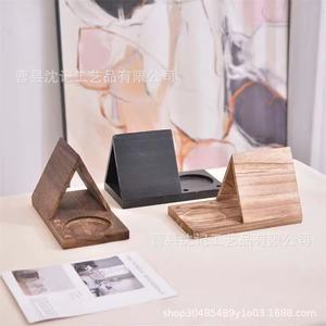 Support de lecture triangulaire en bois avec porte-gobelet pour bureau, support de livre à double couche - Product Image 1