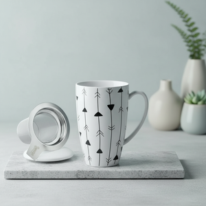Taza <span class=keywords><strong>de</strong></span> Café Blanca con Calcomanía, Taza <span class=keywords><strong>de</strong></span> Leche <span class=keywords><strong>de</strong></span> Porcelana con Tapa e Infusor, Juego <span class=keywords><strong>de</strong></span> <span class=keywords><strong>Tazas</strong></span> <span class=keywords><strong>de</strong></span> Té <span class=keywords><strong>de</strong></span> Cerámica, Regalo Personalizable, Aislamiento Térmico, No Tóxico - Product Image 1