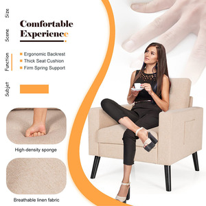 Sillón de Estilo Moderno de Mediados de Siglo con Respaldo Acolchado y Tapizado en Tela Beige con Botones, Ideal para Dormitorios, Áreas de Lectura y Salas de Estar - Product Image 5