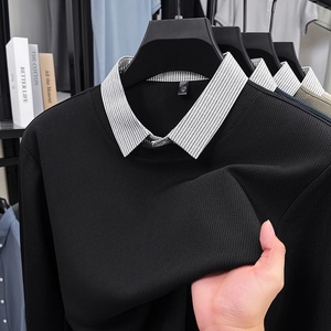 Autunno nuova <span class=keywords><strong>Polo</strong></span> da uomo a <span class=keywords><strong>maniche</strong></span> <span class=keywords><strong>lunghe</strong></span> Business Casual Slim elastico Top moda classico tinta unita di marca Basic Top - Product Image 3