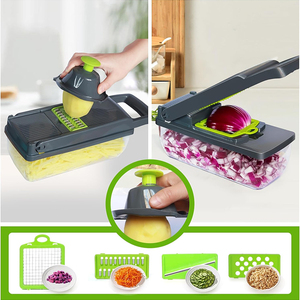 <span class=keywords><strong>Mandoline</strong></span> 14/16 en 1, trancheuse, hachoir et râpe, 8 lames en acier inoxydable remplaçables, hachoir à légumes manuel avec séparateur d'œufs - Product Image 3
