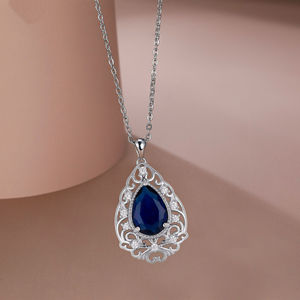 Gran oferta 2025, joyería de filigrana Vintage en tonos plateados de alta calidad, collar con colgante de cristal azul en forma de lágrima para un aspecto elegante - Product Image 2