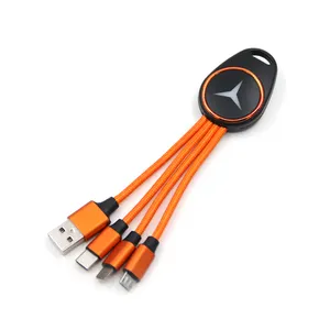 Multi Usb Cable 2024 Universal Multi Function 3 In 1 LED Light Phone Charging Cable Portable Keychain USB Charging Cable For ALL Mobile Phones