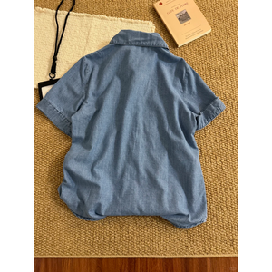 Chemisier en jean court pour <span class=keywords><strong>femme</strong></span>, nouvelle collection été 2026, style vintage, manches courtes, décontracté, chic - Product Image 5