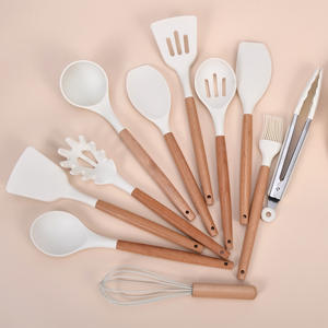 طقم أواني الطهي من السيليكون, طقم أواني الطهي من السيليكون مع حامل خشبي بمقبض خالي من مادة البيسفينول أ غير سام ترنر ملعقة ملقط ملعقة للطبخ غير لاصق - Product Image 5