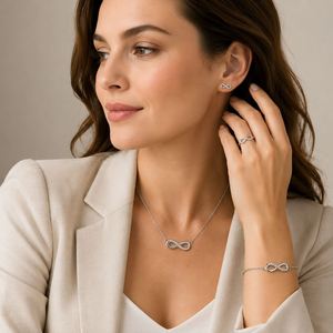Eternal Love <b>Infinity</b> Jewelry Set Rhodium Plated Necklace <b>Bracelet</b> Ring Earrings <b>Infinity</b> 925 Sterling Silver Jewelry Set - Product Image 6