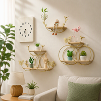 Étagère murale décorative en métal doré à double cercle papillon, décoration intérieure