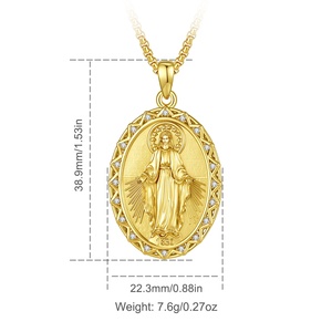 Bijoux religieux, pendentif médaille miraculeuse double face plaqué or 24 carats, Vierge <span class=keywords><strong>Marie</strong></span> 1830, collier catholique - Product Image 2