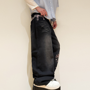 <span class=keywords><strong>Jeans</strong></span> amples vintage brodés, coupe décontractée, jambe <span class=keywords><strong>large</strong></span>, en denim, pour hommes – Vente en gros - Product Image 5