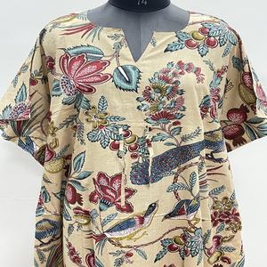 ชุดเดรสคาฟทันพิมพ์ลายดอกไม้ด้วยมือ ผ้าฝ้ายคุณภาพสูง 100% งานแฮนด์เมด ไซส์ฟรีสำหรับผู้หญิง 1 ชิ้น ราคาขายส่ง - Product Image 2