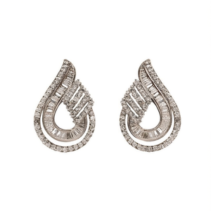 Orecchini in Oro Bianco con Diamanti Taglio Baguette Colore D Naturali Gioielli di Lusso da Sposa per Donna - Product Image 1