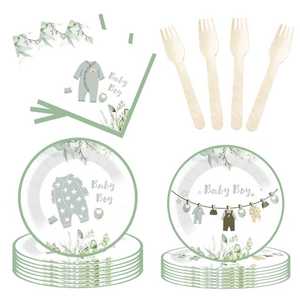 DAMAI - Vajilla Desechable para Fiesta de Revelación de Género de Bebé, Platos y Servilletas de Papel con Diseño de Equipo de Niño, Decoraciones para Baby Shower para 8 Invitados - Product Image 2