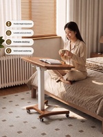 Escritorio Móvil Plegable Ajustable de Madera Maciza con Ruedas para el Hogar, Estudio, Dormitorio, Mesa de Escritura para Computadora Portátil BJ060