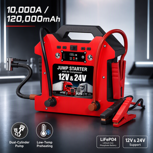 Démarreur de secours <span class=keywords><strong>12V</strong></span> 24V 10000A avec <span class=keywords><strong>batterie</strong></span> LiFePO4 et compresseur d'air à double cylindre pour tous les véhicules - Fabricant en gros - Product Image 1