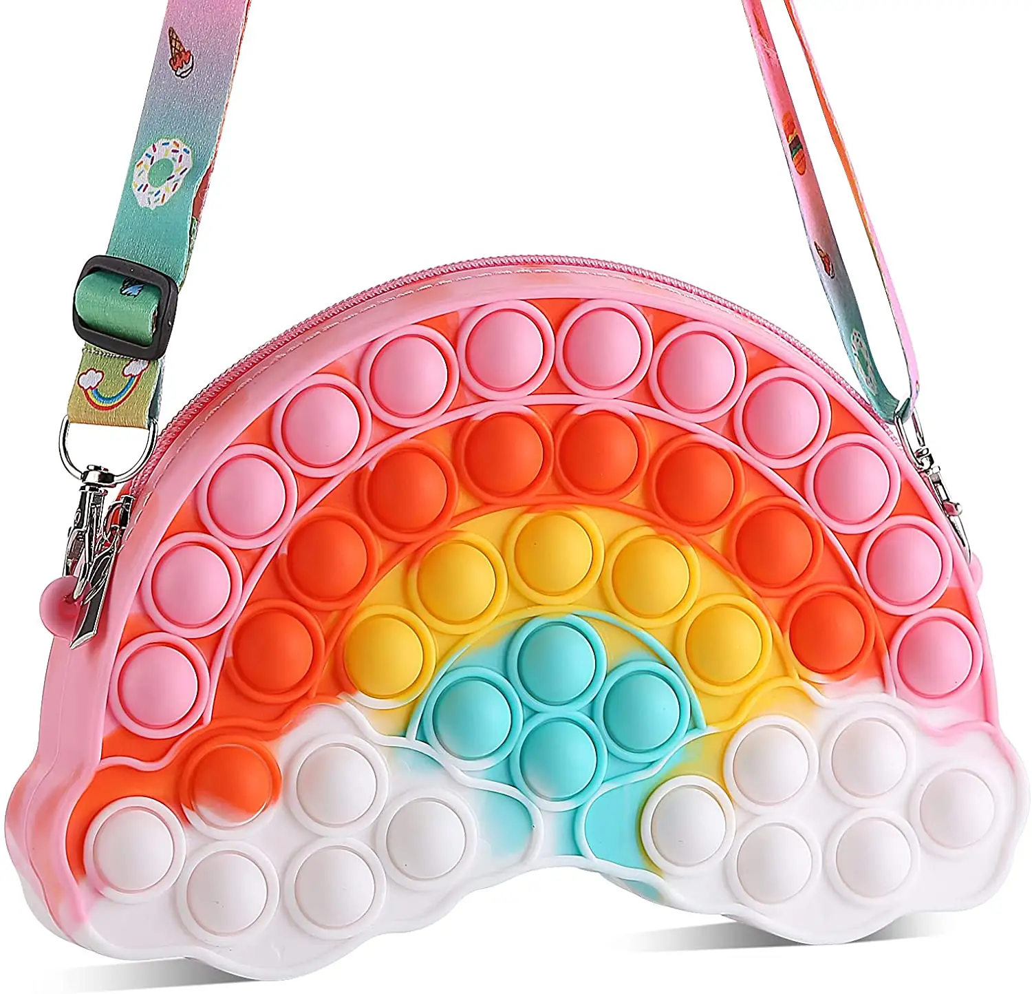 Pop Purse Fidget Toys Bag for Girls and Women, Rainbow Clouds Pop Shoulder Bag Fidgets Sensory Silicone Pop Fidget Backpack Toy