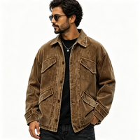 Veste cargo en velours côtelé délavé à l'acide pour homme, coupe oversize, style streetwear vintage, vêtement de travail écologique, poches à rabat, logo personnalisé d'usine, OEM