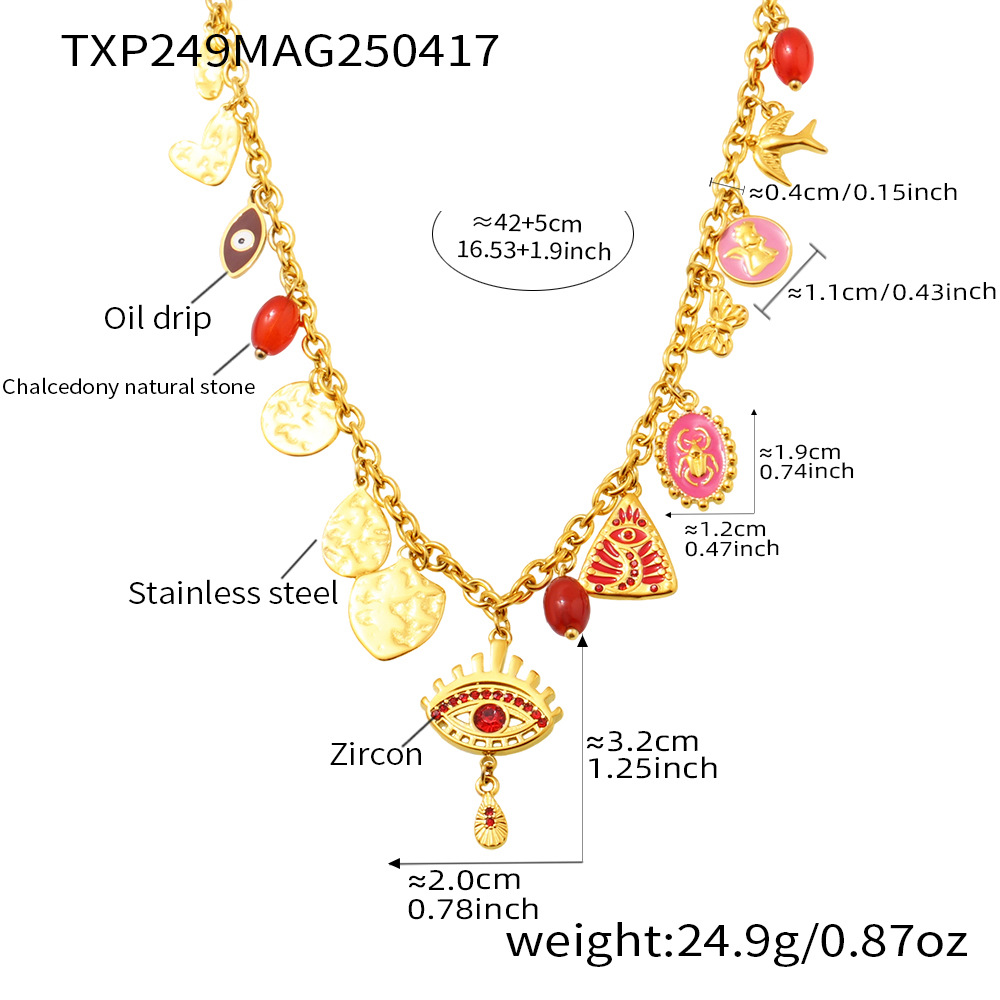 Txp249-collier zircon rouge doré-42+5cm