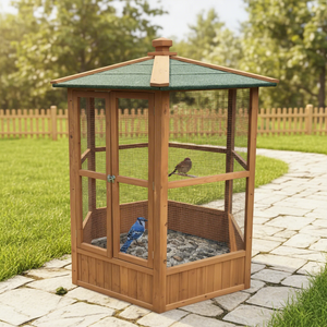 SDB004 Lussuosa Voliera Grande in Legno con Motivo Stampato per Uso Esterno, Gabbia per Pappagalli e Fringuelli - Product Image 1