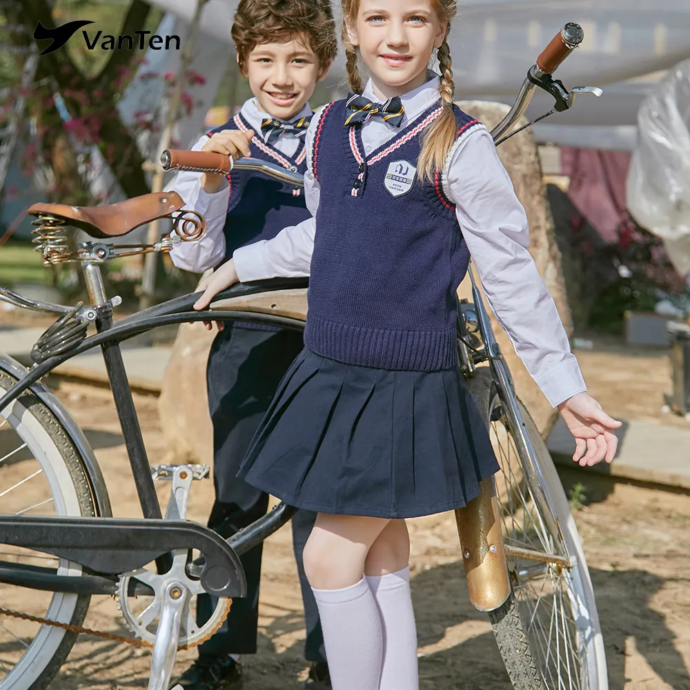 織られた子供の制服小中学校の制服スーツセーターベストデザイン春と秋の制服
