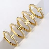 Bague ajustable en zircon plaqué or 18 carats avec initiale A-Z, étanche, pour femme, cadeau, collection mode 2026