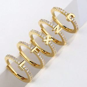 Anillo con Inicial Chapado en Oro de 18K, Ajustable, con Zirconia, Letras de la A a la Z, Resistente al Agua, Joyería para Mujer, Regalo, Moda 2026 - Product Image 1