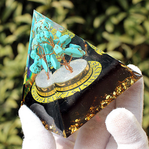 <b>Crystal</b> <b>Chip</b> Pyramid Resin Epoxy Craft Desktop Ornament Turquoise Tree Symbol Obsidian Home Decoration - Product Image 2