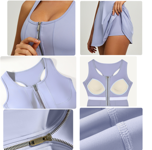 Falda deportiva de una pieza con cremallera para <span class=keywords><strong>mujer</strong></span>, capa base anti-rozaduras para correr y fitness, vestido atlético estilo europeo-americano - Product Image 6