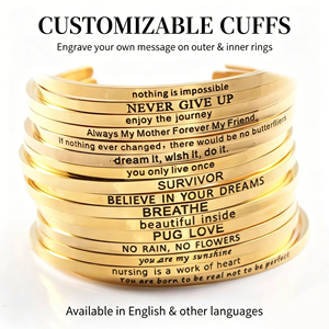 Bracelet ouvert en acier inoxydable doré gravé, style mantra, bracelet de motivation personnalisable 3,2 mm - Product Image 5