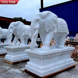 Estatuas de elefante de jardín de animales de mármol blanco de tamaño real de Venta caliente - Product Image 2