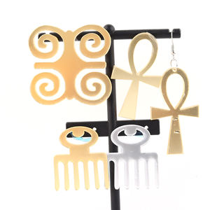 Pendientes acrílicos con espejo dorado para mujer, venta al por mayor, Ankh Gye Nyame - Product Image 4