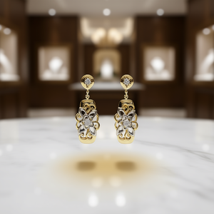 E1303 Orecchini a forma di fiore placcati in oro bicolore con strass di cristallo per l'uso quotidiano da donna - Product Image 2