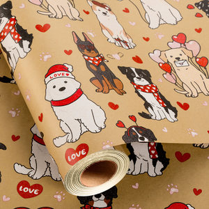 Papel de regalo romántico en forma de corazón para el Día de San Valentín, papel kraft con diseño de cachorro y corazón, papel de regalo personalizado - Product Image 1