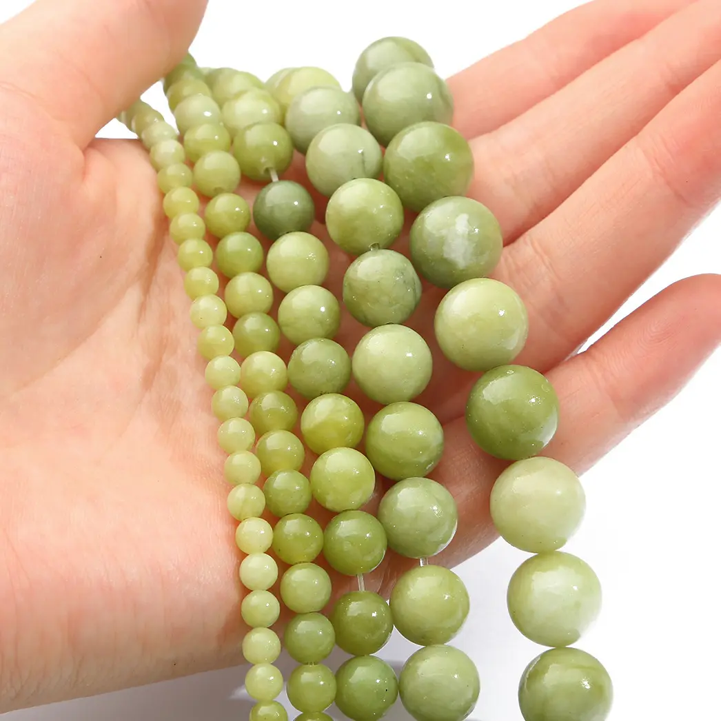 Grosir alami bulat baru giok hijau longgar manik-manik batu untuk membuat perhiasan DIY gelang kalung 4/6/8/10/12mm