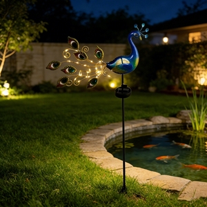 Lampe décorative <span class=keywords><strong>solaire</strong></span> d'<span class=keywords><strong>extérieur</strong></span> en forme de paon à double face, imitation animal, pour pelouse, style fer forgé transfrontalier - Product Image 5