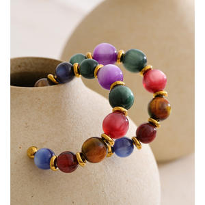 JINYOU 1903 New Arrivals Aço Inoxidável Banhado A Ouro Multicolor Acrílico Beads Hoop Brincos com Estilo das Mulheres - Product Image 3