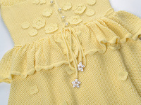 Robe Courte Femme en Maille Lacée à Manches Courtes, Motifs Floraux au Crochet, Découpes Creuses, Patchwork, Volants, Taille Cintrée