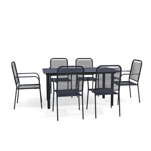 <b>Black</b> Steel Garden Dining Set 6 Seater Contemporary Outdoor Furniture Powder Coated <b>Frame</b> - Product Image 1