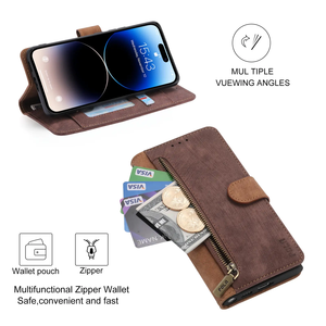 Chống Sốc Màu Kép Dây Kéo Thẻ Ví Da Stander Khe Cắm Thẻ Điện Thoại Trường Hợp Đối Với <span class=keywords><strong>iPhone</strong></span> 16 Pro Max 15 Pro Bìa - Product Image 4