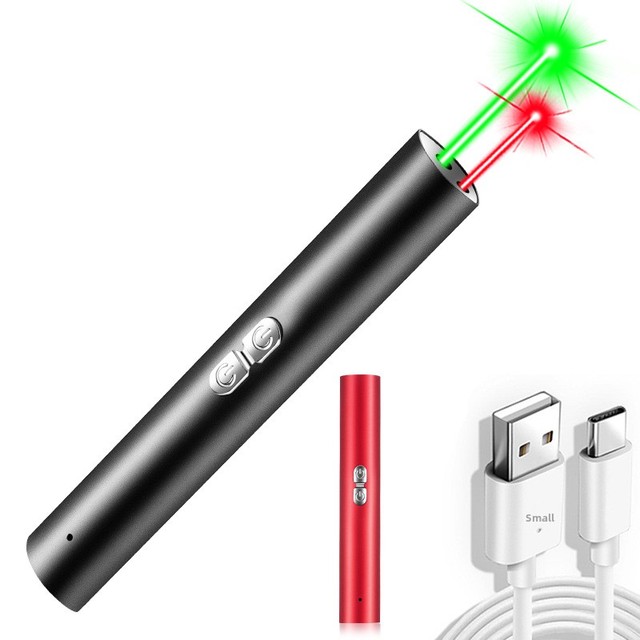 LED Pen Flashlight Laser Pointer Rechargeable Aluminum Alloy Red Green Dual-Beam Office Business Outdoor Indicator TeachPointer