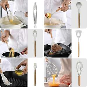 12-teiliges Küchenutensilien-Set im nordischen Stil mit weißem Silikon und Holzgriff, inklusive Pfannenwender und Spatel - Product Image 4