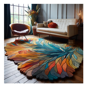 พรมขน3D รูปทรงไม่สม่ำเสมอเสื่อเท้ารูปทรงใบไม้ซักได้หลากสีพรมสำหรับพื้นที่อบอุ่นทำมือสำหรับห้องนั่งเล่นที่ทันสมัย - Product Image 1