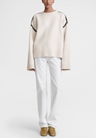 Pull d'hiver de luxe OEM pour femmes, pull en laine noir et blanc avec manches évasées, broderie à la main, pull en laine épaisse pour femmes