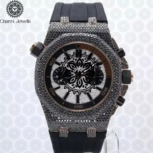 Montre de luxe en moissanite pour homme, fournisseur indien, haute qualité, entièrement sertie de diamants, disponible à un prix raisonnable. - Product Image 5