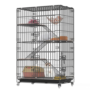 Villa para Gatos Plegable <span class=keywords><strong>de</strong></span> 2-4 Niveles con Patrón Sólido, Mansión Interior para Mascotas con Plataformas Extra Anchas, Jaula Metálica con Ruedas en Caja para Gatos Grandes - Product Image 5
