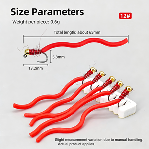 Esca Artificiale a Forma di Verme con Perline di Tungsteno # 12 Mosche Artificiali Senza Ardiglioni, <span class=keywords><strong>Esche</strong></span> Bioniche Affondanti in Silicone per la Pesca a Mosca di Trota e Persico in Acque Dolci - Product Image 4