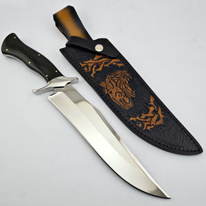 Couteau Bowie en acier Damas fait main avec manche en corne de cerf et étui en cuir fin, couteau d'extérieur, couteau en gros - Product Image 3