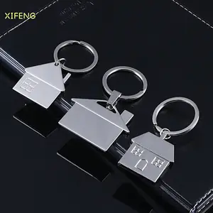 Custom Metal House Shape Logo Printing Home Keychain Sublimation Blank Silver Souvenir Metal Key Ring Keychain